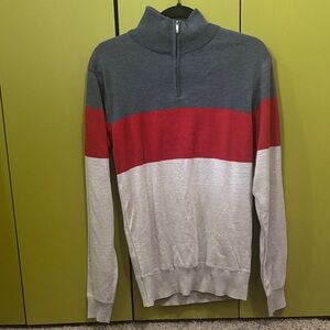 Faze 1 Men's Gray, Red, and Cream Sweater Small